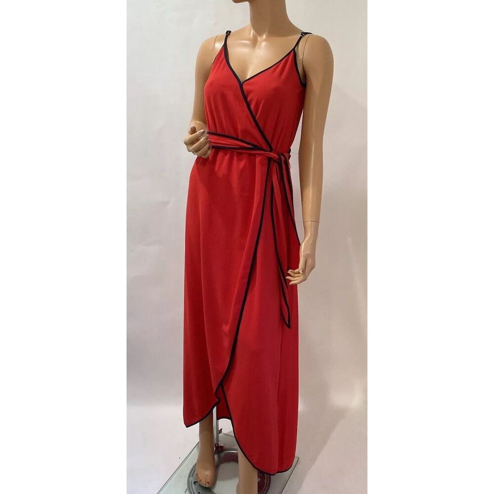 felicity coco Summer dress Red Navy Trim Size XS Max Wrap Spaghetti Strips Belt